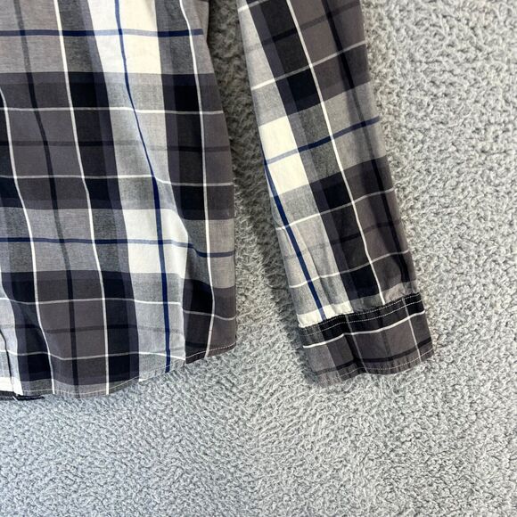 American Eagle Shirt Mens Large Gray Blue White Plaid Checkered Button Down Logo - Picture 2 of 11